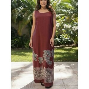Nani Hawaii Tropical Burnt Orange Maxi Dress Sz XL